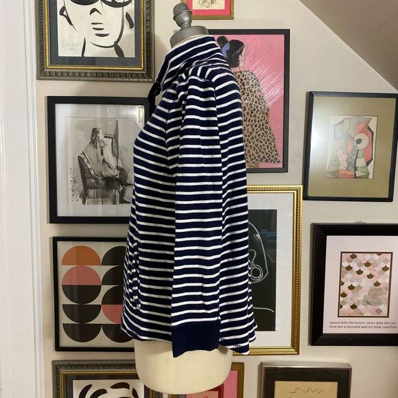J Crew Women’s Size Large Coastal Nautical Pullover Sweatshirt Navy Blue Striped - Picture 3 of 7